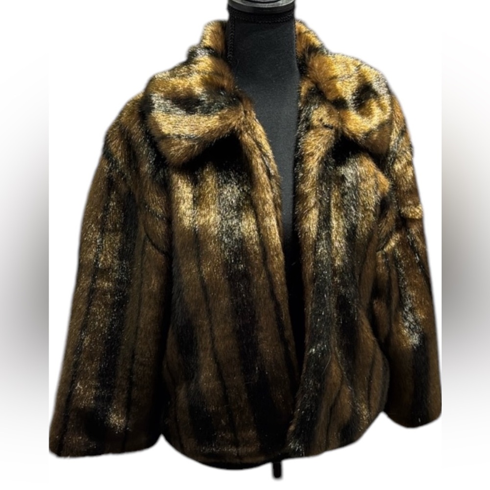 Kenneth Cole,  Reaction faux fur. Size lg. like new browns and black! Fun piece